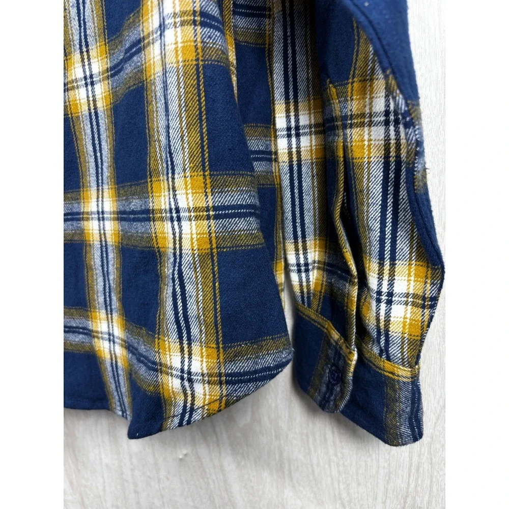 True Religion Plaid Flannel Shirt Men's M Blue Yellow Logo Streetwear Casual